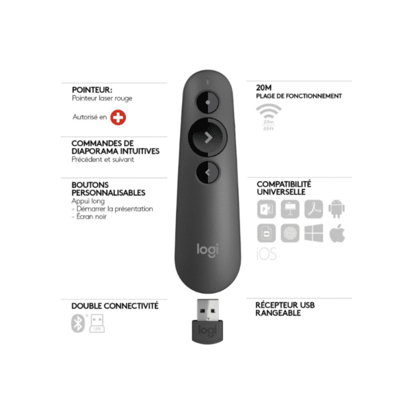 Télécommande LOGITECH R500S LASER POINTER PRESENTATION – NOIR