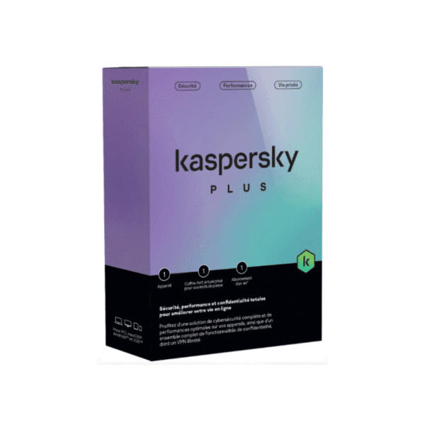 Kaspersky Plus (équivalent à Internet Security) – 3 Postes / 1 an